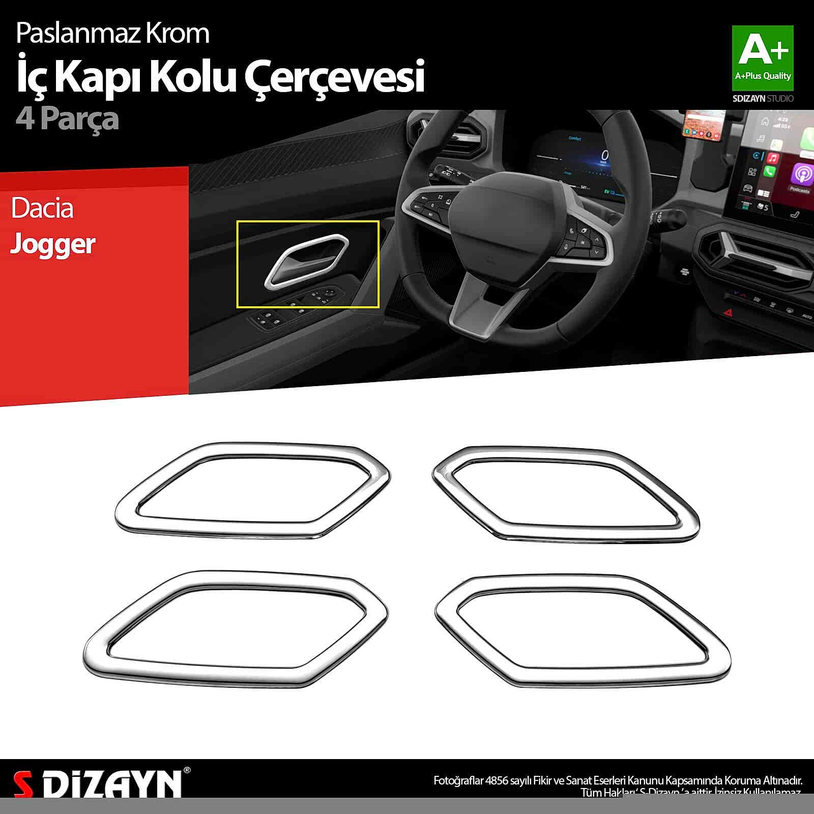 S-Dizayn Dacia Jogger Krom İç Kapı Kolu Çerçevesi 4 Prç 2022 Üzeri A+ Kalite