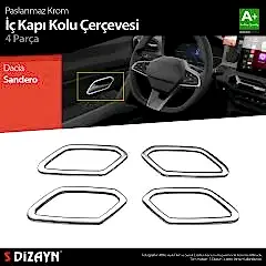 S-Dizayn Dacia Sandero Krom İç Kapı Kolu Çerçevesi 4 Prç 2020 Üzeri A+ Kalite