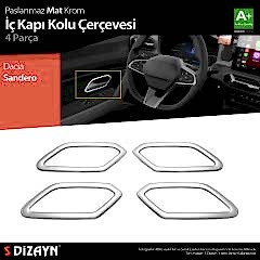 S-Dizayn Dacia Sandero Krom İç Kapı Kolu Çerçevesi 4 Prç 2020 Üzeri A+ Kalite (Mat Krom)