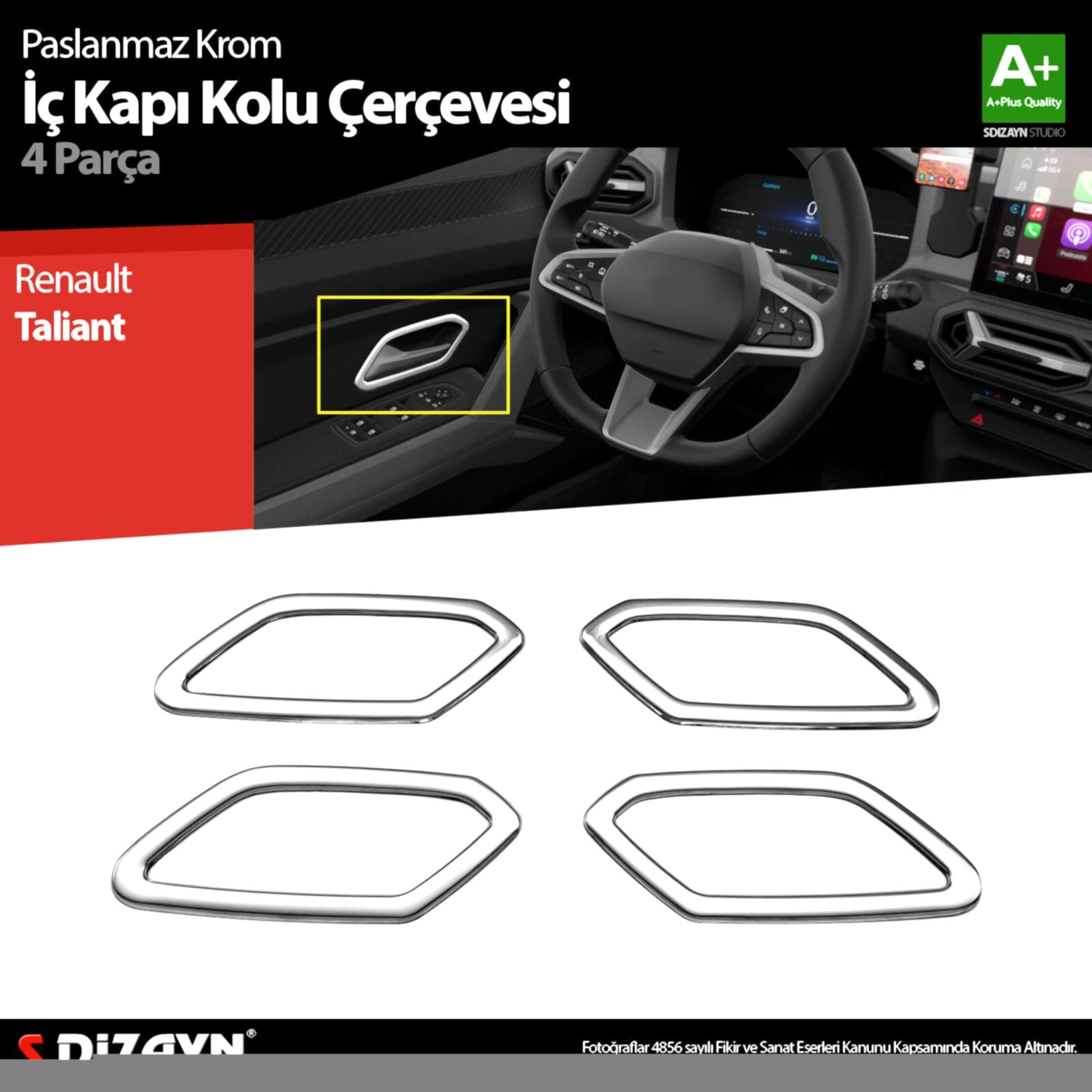 S-Dizayn Renault Taliant Krom İç Kapı Kolu Çerçevesi 4 Prç 2021 Üzeri A+ Kalite