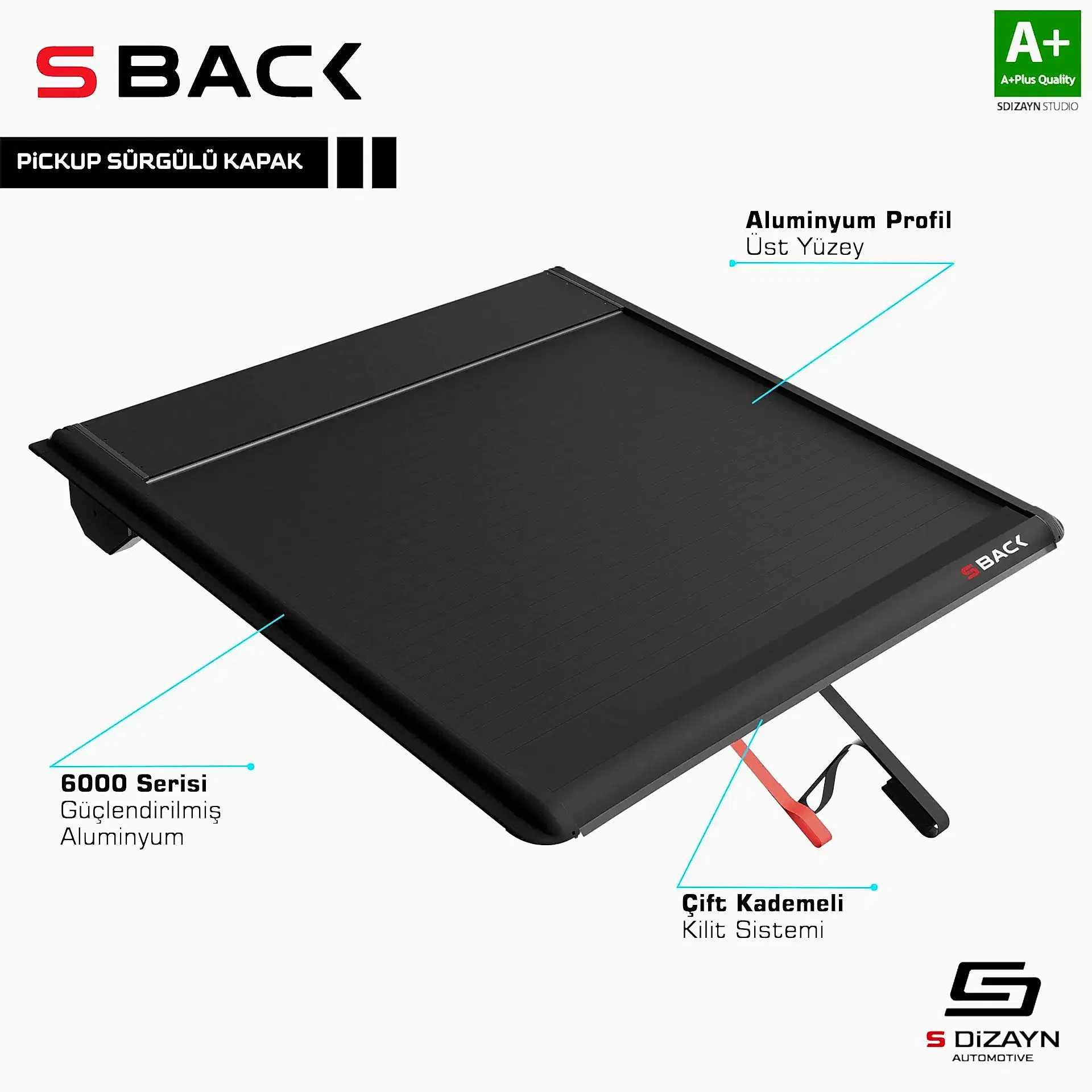 Chevrolet Silverado Uyumlu 4 S-Back Sürgülü Kapak Siyah V1 2020 Üzeri Parça