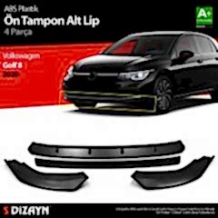 Volkswagen Golf Uyumlu 8 ABS Plastik Ön Tampon Alt Lip Siyah Ekli 4 Parça. 2020 Üzeri A+Kalite Parça