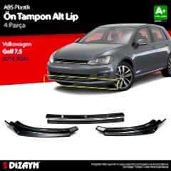 Volkswagen Golf Uyumlu 7,5 ABS Plastik Ön Tampon Alt Lip Siyah Ekli 4 Parça. 2018-2020 A+Kalite Parça