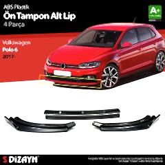 Volkswagen Polo Uyumlu 6 ABS Plastik Ön Tampon Alt Lip Siyah Ekli 4 Parça. 2017 Üzeri A+Kalite Parça
