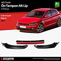 Volkswagen Polo Uyumlu 6 ABS Plastik Ön Tampon Alt Lip Kırmızı Ekli 4 Parça. 2017 Üzeri A+Kalite Parça