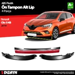 Renault Clio Uyumlu 5 Hatchback ABS Plastik Ön Tampon Alt Lip Kırmızı Ekli 4 Parça. 2019 Üzeri A+Kalite Parça