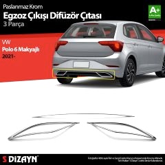 Volkswagen Polo Uyumlu 6 Hatchback Makyajlı Krom Egzoz Çıkışı Difüzör 2021 Üzeri Parça