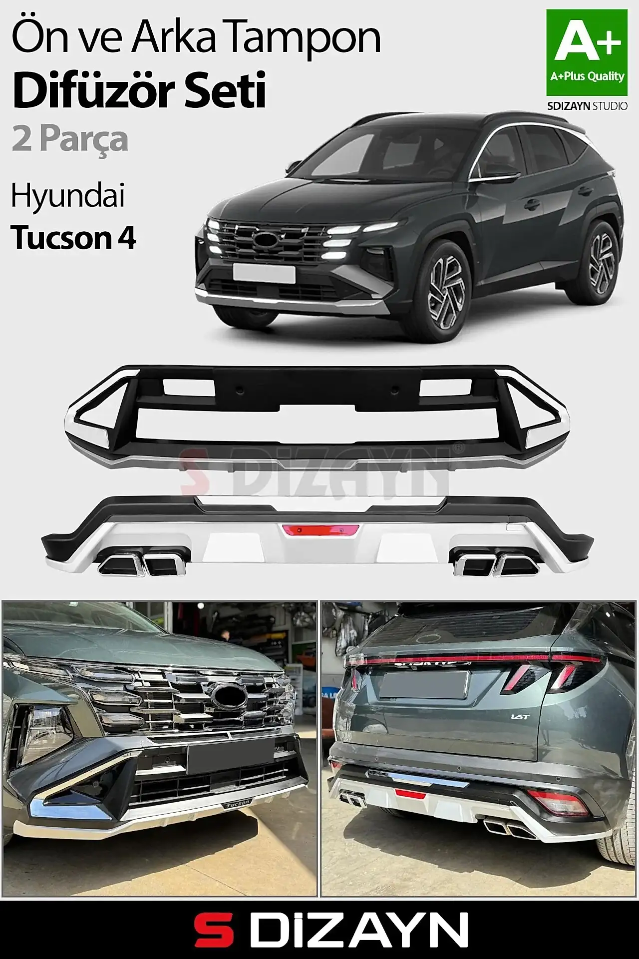 S-Dizayn Hyundai Tucson 4 Ön ve Arka Tampon Koruma Difüzör Seti 2025 Üzeri A+ Kalite