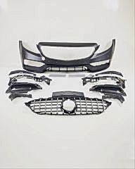 Mercedes W205 Uyumlu C63 Ön Tampon & Panjur Seti (Makyajlı Görünüm) (Siyah Trimler)