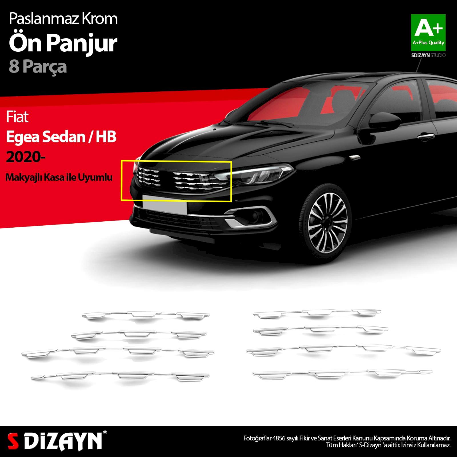 S-Dizayn Fiat Egea SD / HB Krom Ön Panjur Diamond Model 8 Prç 2020 Üzeri