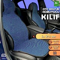 S-Dizayn Oto Koltuk Koruyucu Kılıf Çizgili Siyah Mavi Universal 2 Parça Ön A+ Kalite