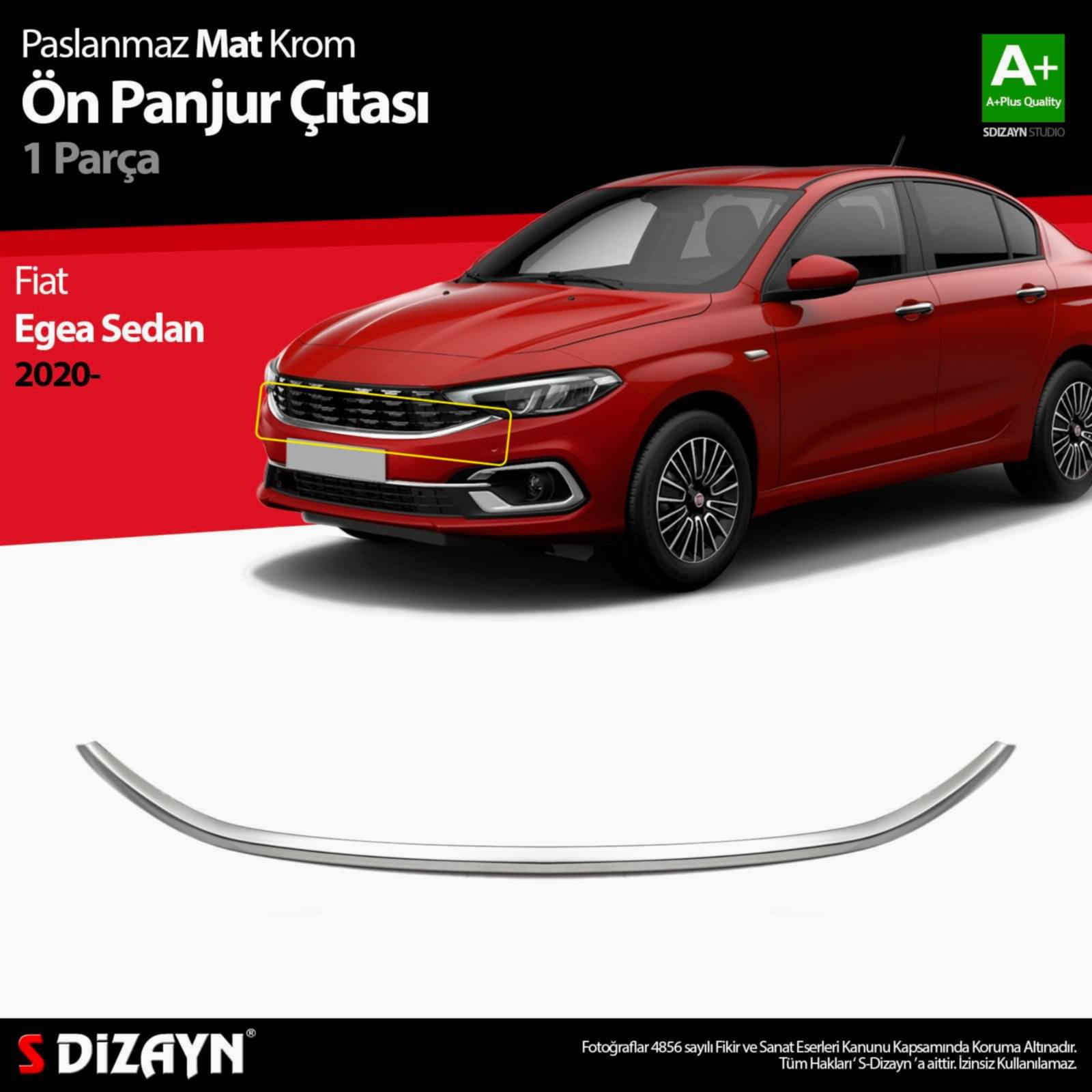 S-Dizayn Fiat Egea Sedan Krom Ön Panjur Çıtası 2020 Üzeri Mat Krom