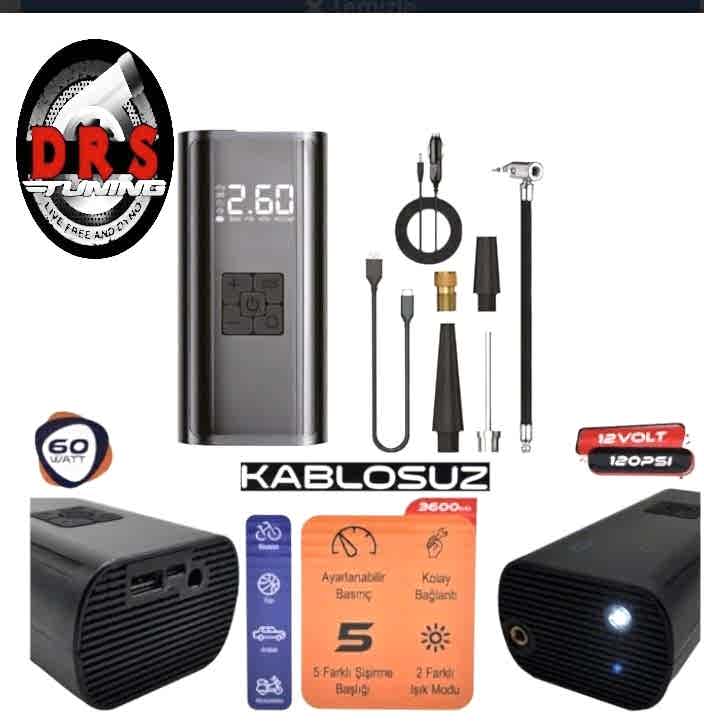 Hava Kompresör Şazlı+ Çakmaktan Usb+Typc 60W