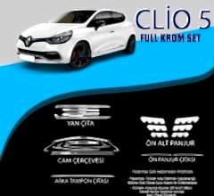 Renault Clio Uyumlu 5 Krom Set (Cam Çerçeve.-Yan Kapı Çıt.-Ön Alt Panjur-Arka Tamp Clio 5 (2019+)on Çıt.-Ön Panjur Çıt.) Parça