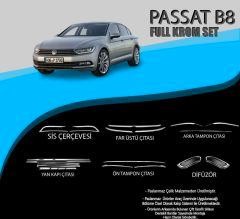 Volkswagen Passat Uyumlu B8 Krom Set (Yan Kapı Çıt.-Ön Tampon Çıt.-Difüzör-Sis Çer.-Far Üst Çıt.-Arka Tampon Çıta.) Parça Passat B8 (2015-2018)