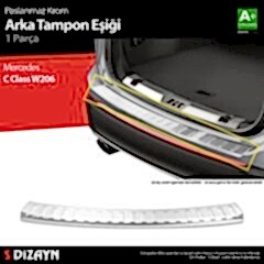 S-Dizayn Mercedes C Class W206 Krom Arka Tampon Eşiği 2021 Üzeri A+ Kalite