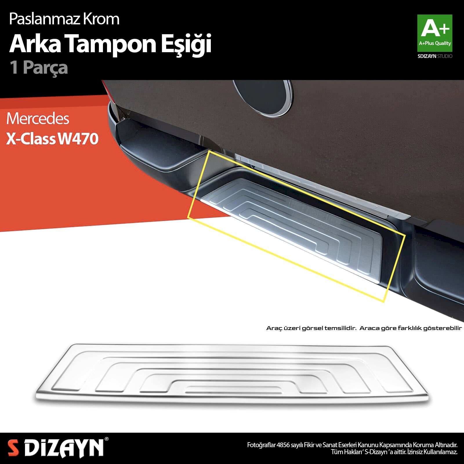 S-Dizayn Mercedes X-Class Krom Arka Tampon Eşiği 2017 Üzeri A+ Kalite