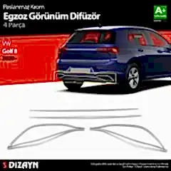 S-Dizayn VW Golf 8 Egzoz Görünümü Difüzör 4 Prç. 2020 Üzeri