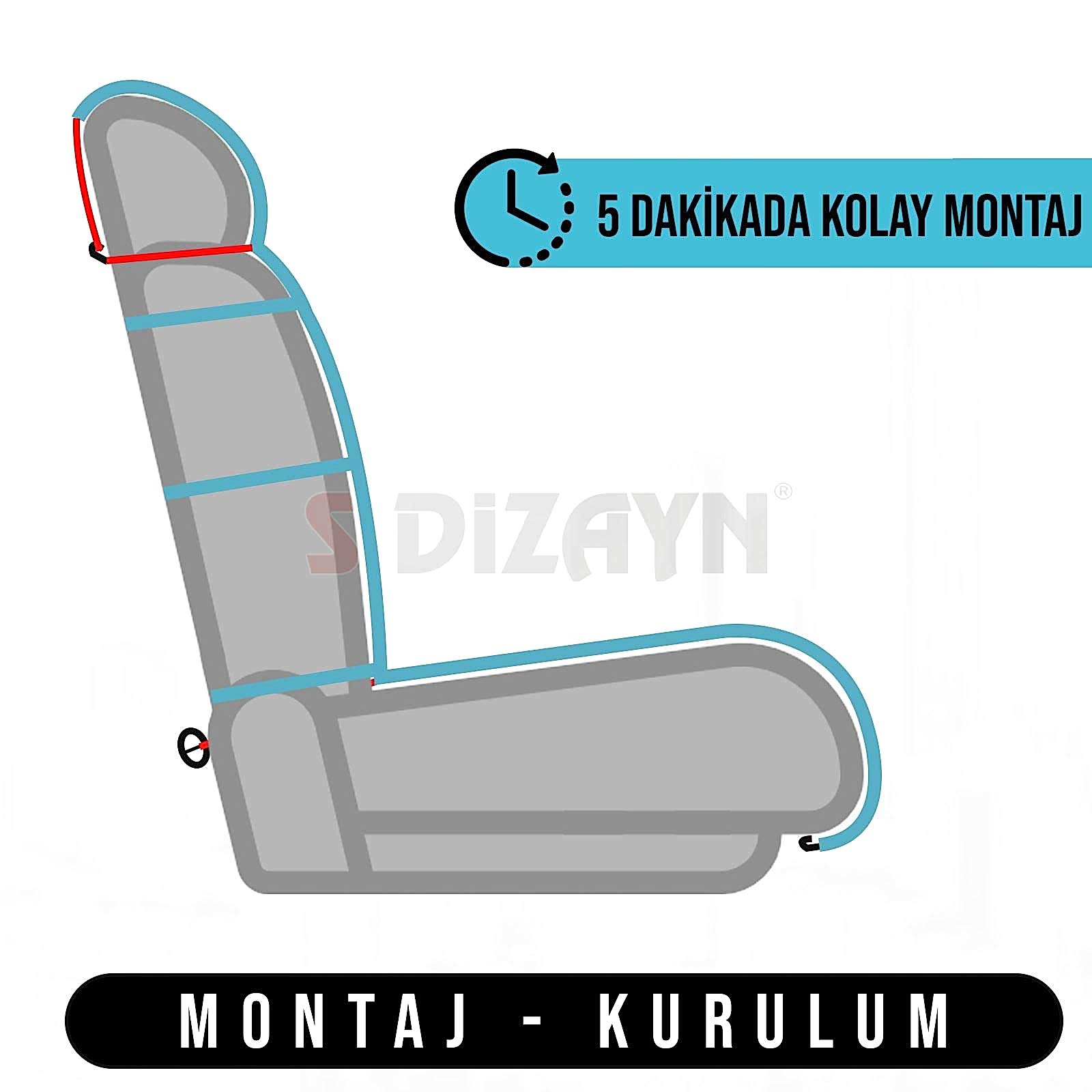 S-Dizayn Oto Koltuk Koruyucu Kılıf Çizgili Füme Beyaz Universal 2+1 Parça Ön Arka A+ Kalite