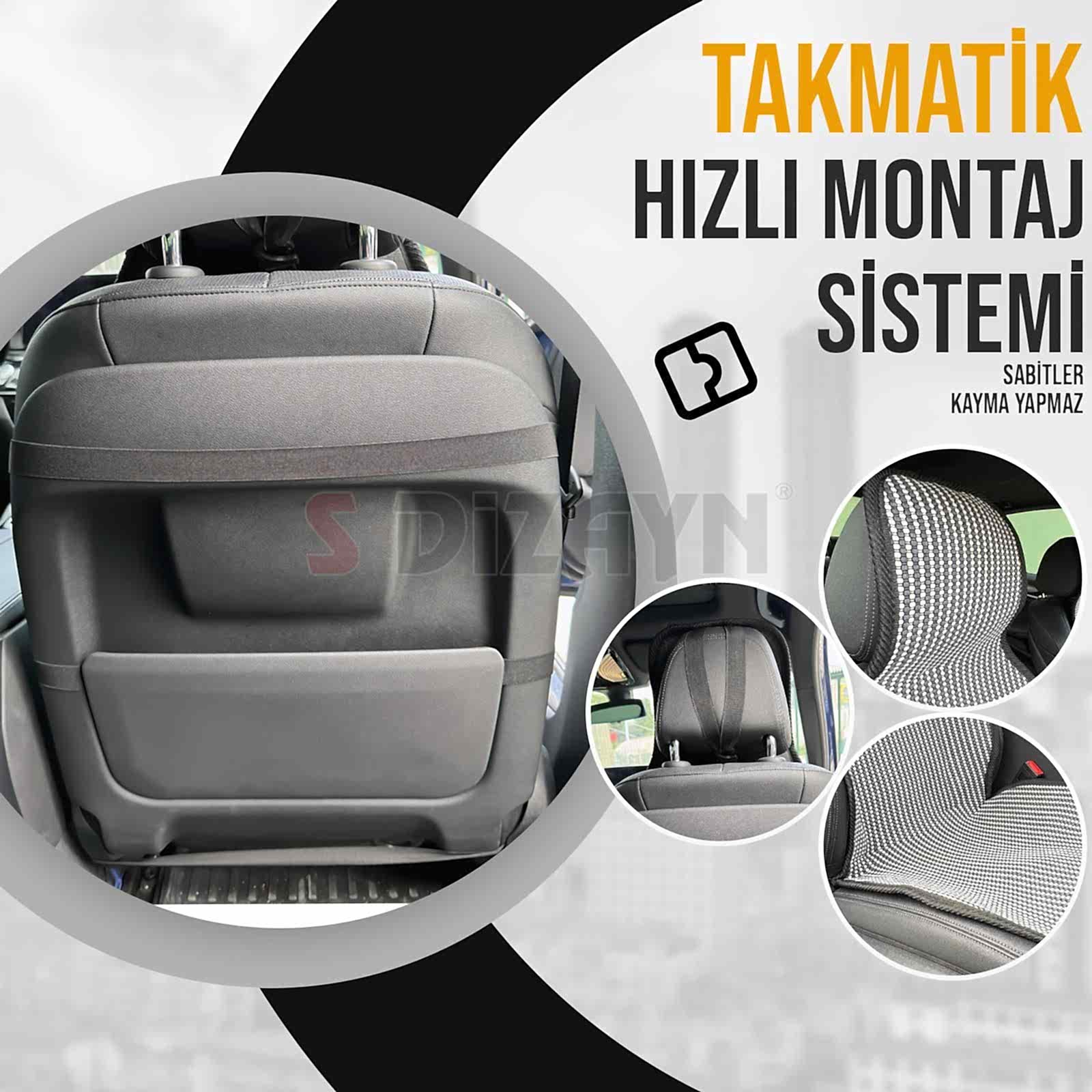 S-Dizayn Oto Koltuk Koruyucu Kılıf Çizgili Füme Beyaz Universal 2+1 Parça Ön Arka A+ Kalite