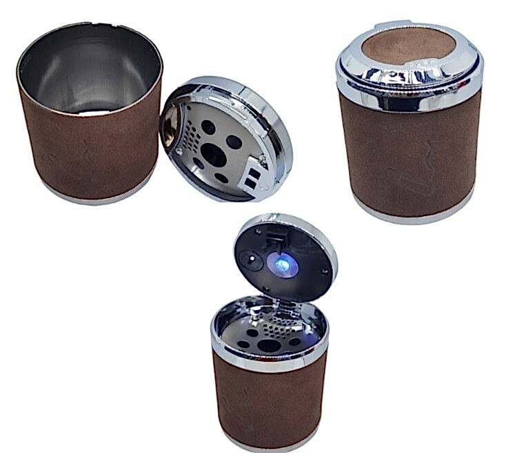 Işıklı küllük deri kaplamalı-basmalı kahve / ICKU60-2