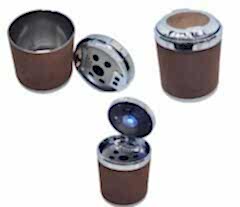 Işıklı küllük deri kaplamalı-basmalı kahve / ICKU60-2