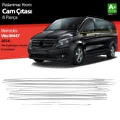 Mercedes Vito Uyumlu W447 Krom Cam Alt Çıtaları 8 Parça. (Tek Sürgülü Kapı-L1 Kısa Şasi) 2014