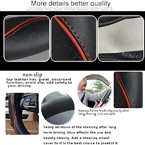 Direksiyon Simidi Kaplaması, 38 cm/15 inç Deri Direksiyon Simidi Kılıfı İğne ve İplikle El Yapımı