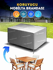 Bahçe Mobilya Koruma Masa Sandalye Kılıf Örtüsü Gri 160x100x75cm Su Geçirmez