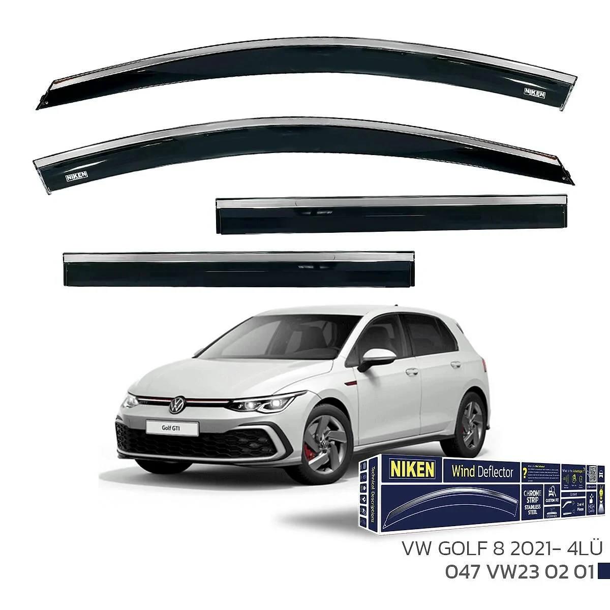 VW Golf 8 2021 Sonrası - Kromlu Cam Rüzgarlığı 4Lü Parça