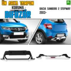 S-Dizayn Dacia Sandero 2 Stepway Ön ve Arka Tampon Koruma Difüzör Seti 2013 Üzeri A+ Kalite