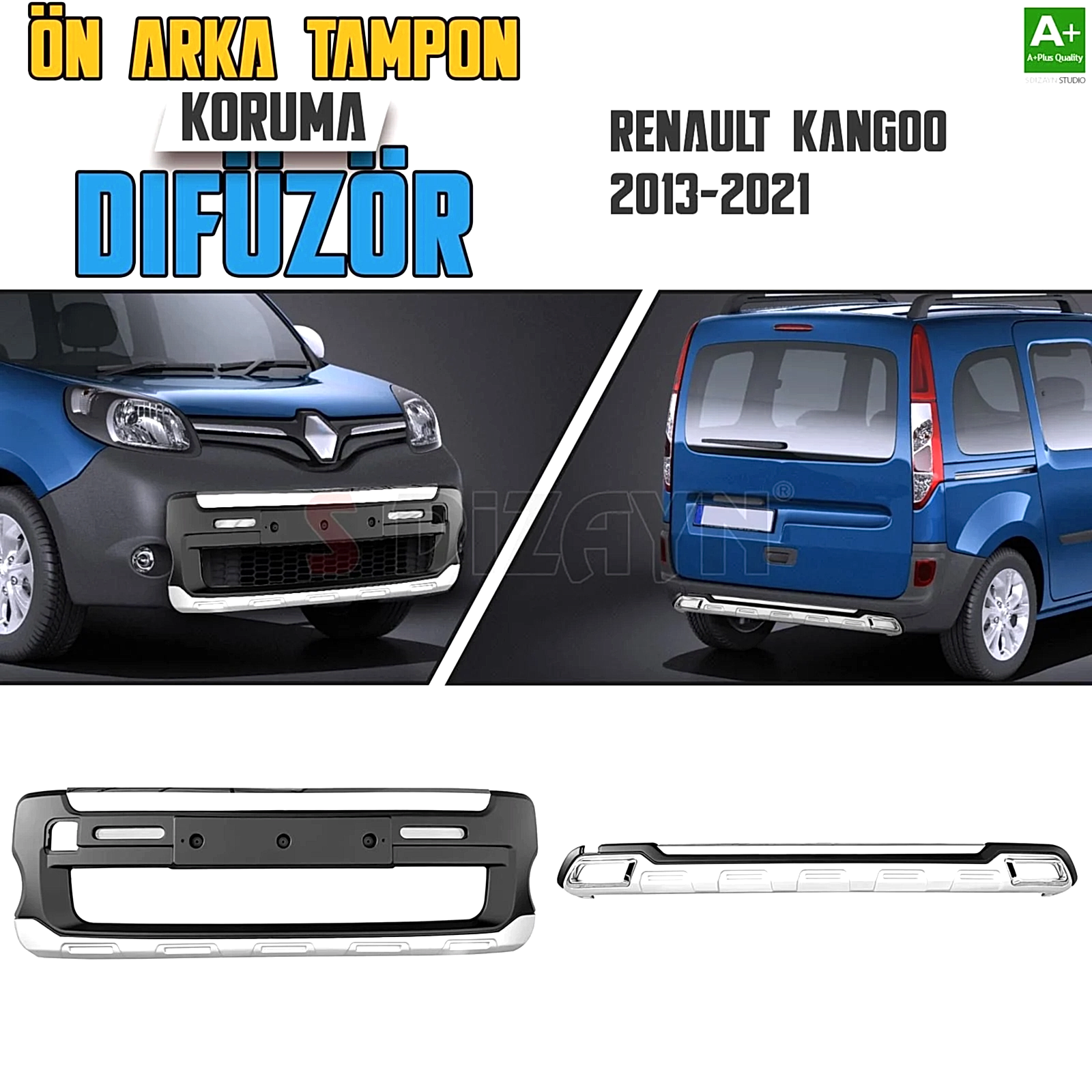 S-Dizayn Renault Kangoo Ön ve Arka Tampon Koruma Difüzör Seti 2012 Üzeri A+ Kalite