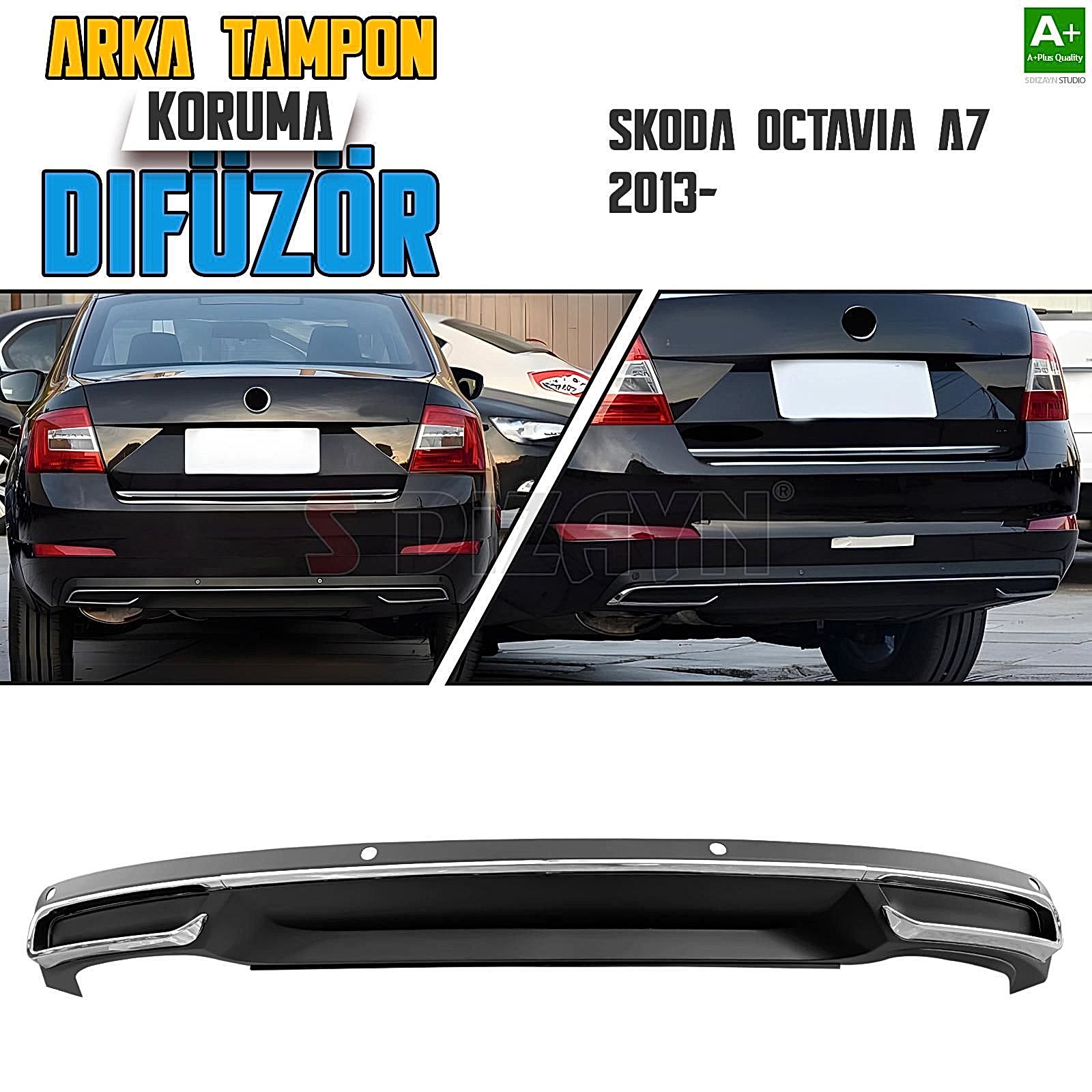 S-Dizayn Skoda Octavia A7 Arka Tampon Difüzör Egzozlu OEM Stil 2013 Üzeri A+ Kalite