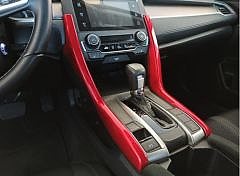 Honda Civic Uyumlu Fc5 2016-2020 Vites Konsol Çıta Kaplama- Kırmızı