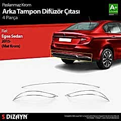 S-Dizayn Fiat Egea SD Krom Arka Tampon Difüzör Çıtası 3 Prç. 2015 Üzeri (Mat Krom)