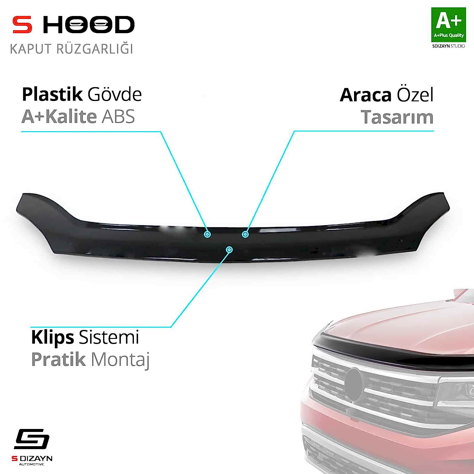 S-Dizayn Gaz Uyumlu Gazelle ABS Plastik Kaput Rüzgarlığı 2013 Üzeri A+Kalite Parça