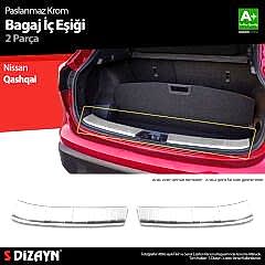 S-Dizayn Nissan Qashqai Krom Bagaj İç Eşiği 2 Prç. 2017-2021 A+ Kalite